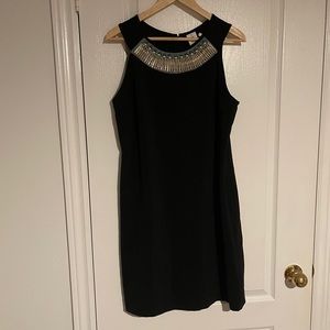 LBD mini black dress with neckline beading